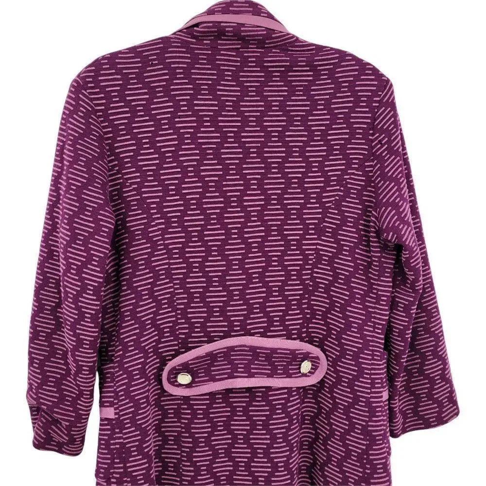 Vintage 60s Trench Coat XL 100% Wool Knit Mod Geometric Print‎ Pearl Button Pink
